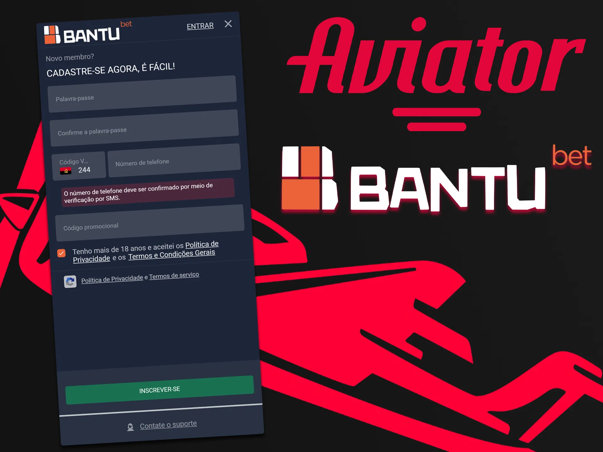 Jogar Aviator no site da Bantubet após o registo.