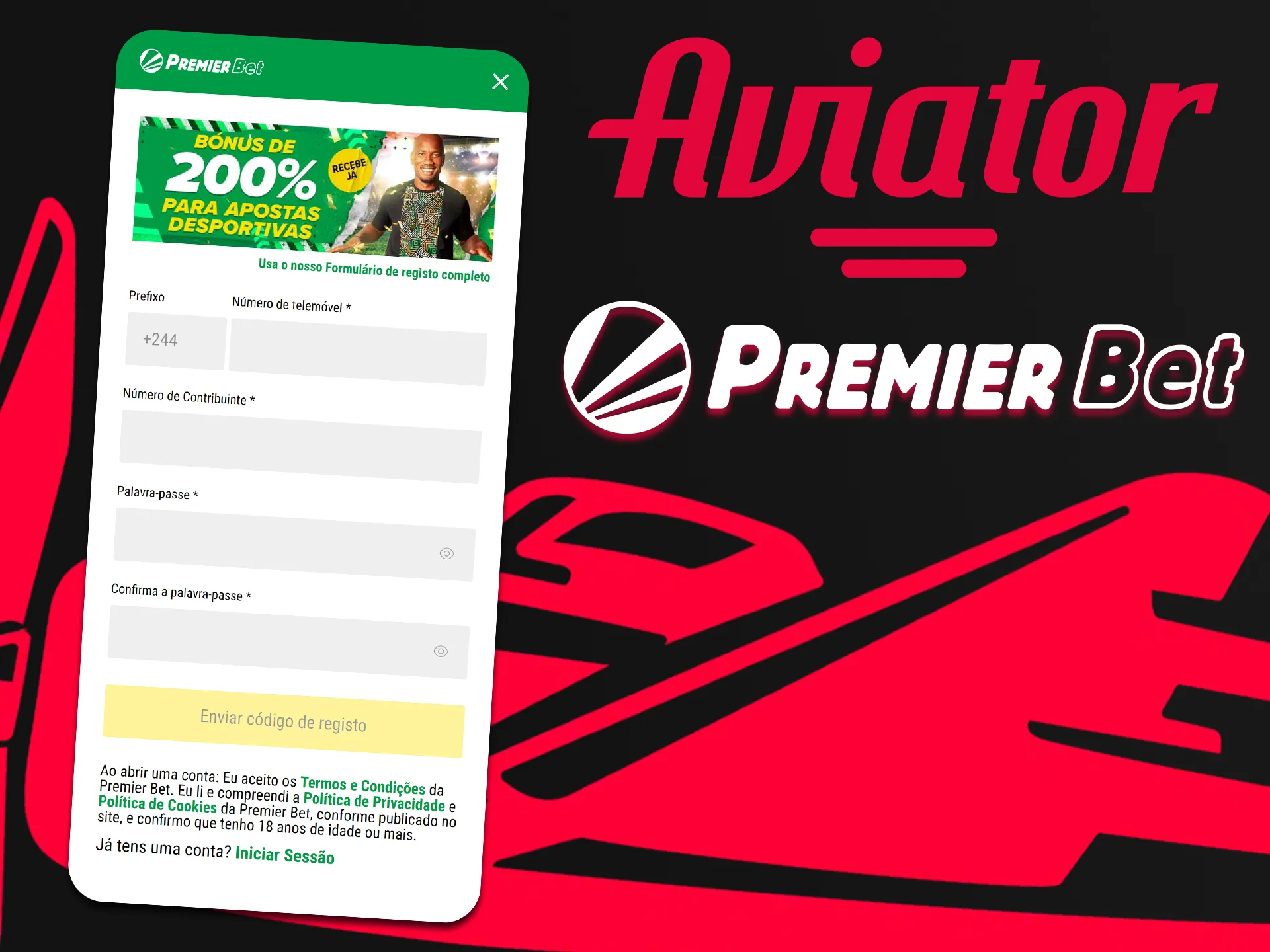 Crie uma conta na PremierBet e comece a jogar Aviator.