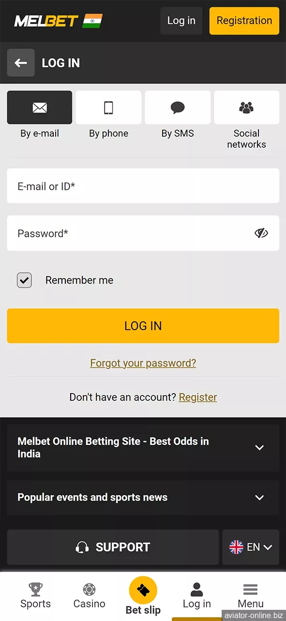 Use your login details to start your journey in the Melbet app.