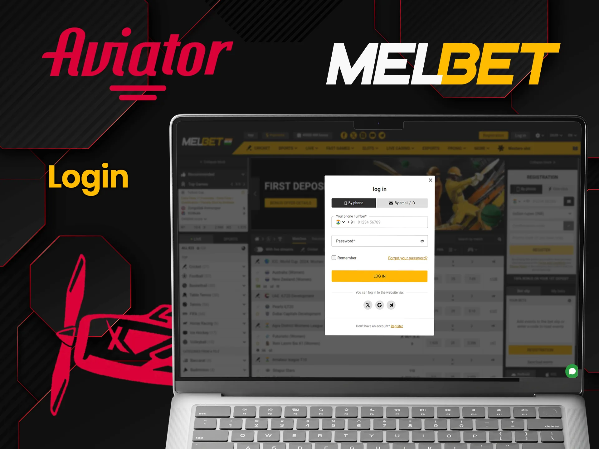 Enter your username and password to dive into the world of Aviator at Melbet.