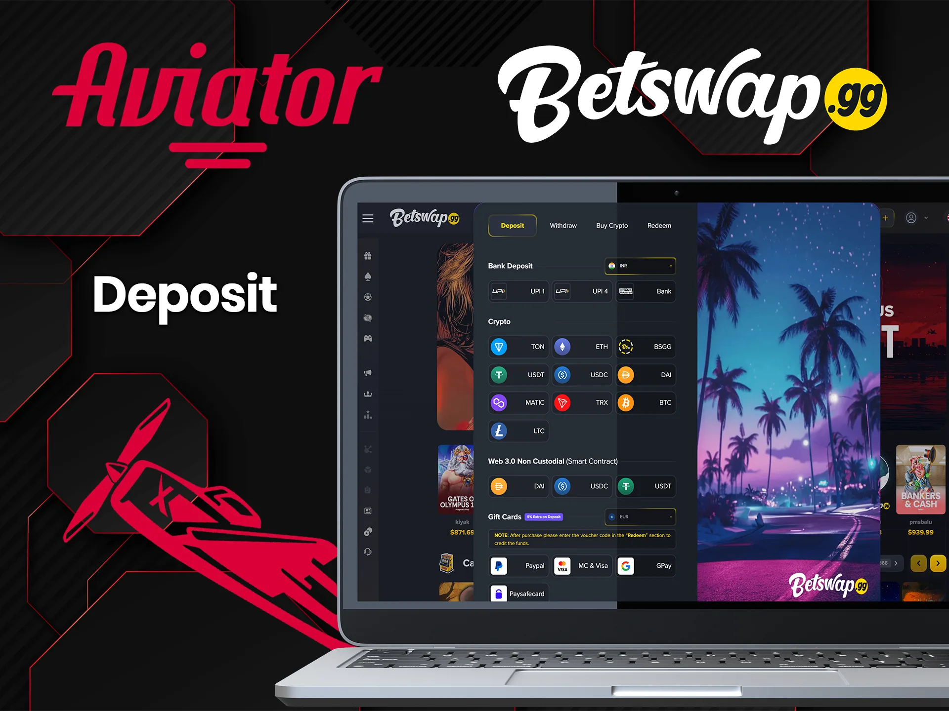 Betswap offers several payment systems for depositing for the Aviator game.