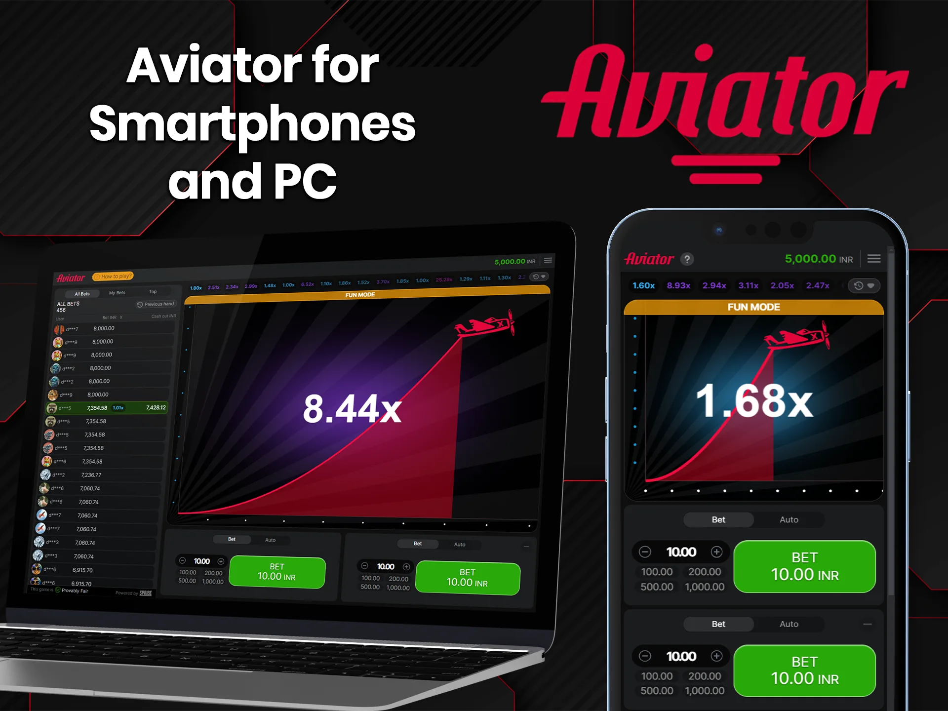 Demo version of the game Aviator can also be used on smartphones.