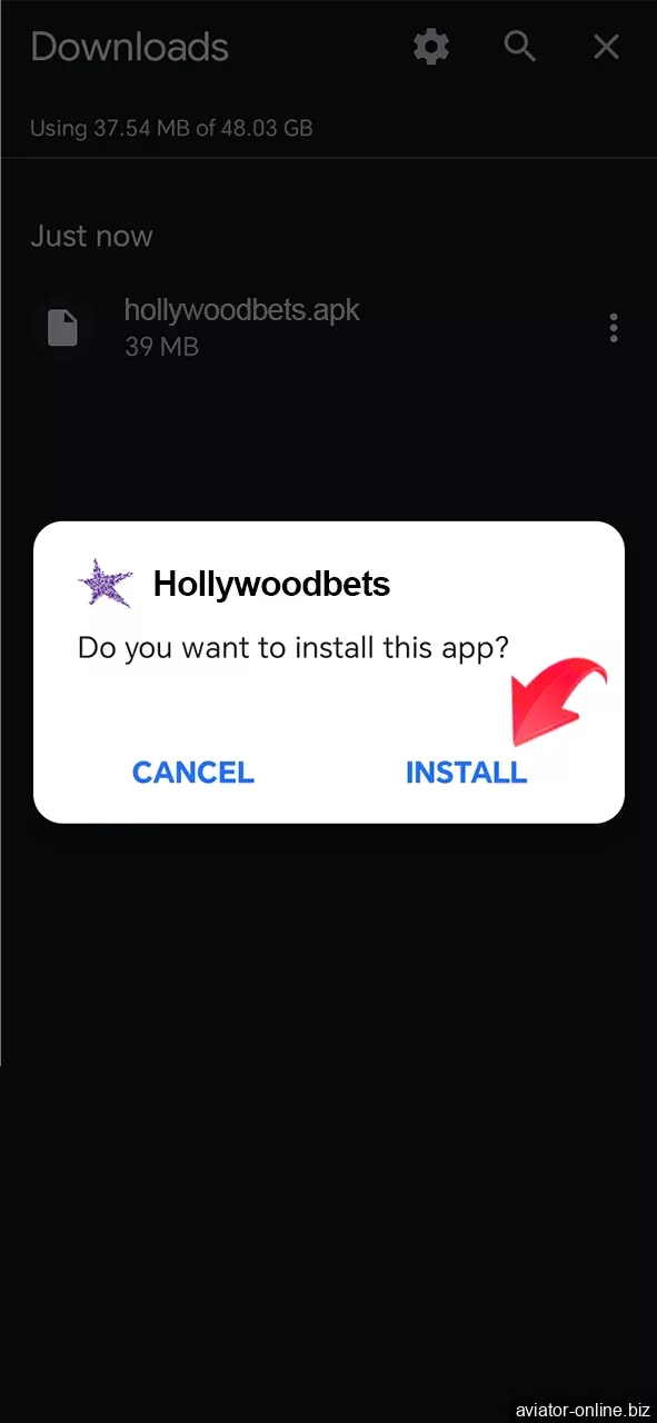 Confirm the installation of the Hollywoodbets mobile app on your Android device.