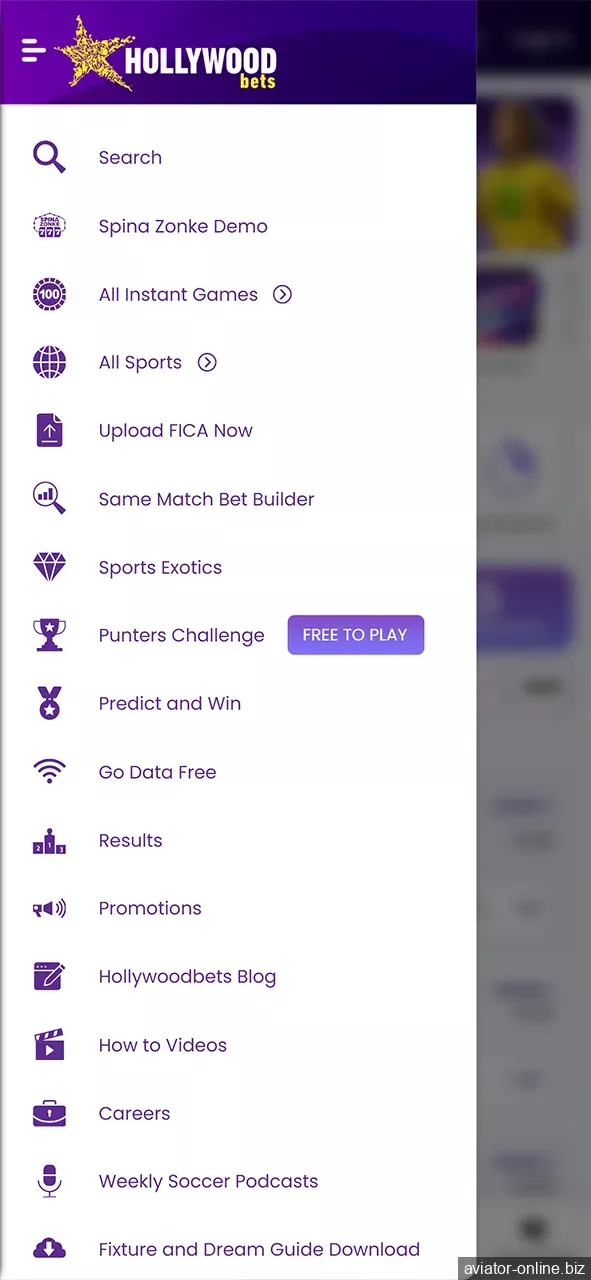 The Hollywoodbets app menu is easy to use.