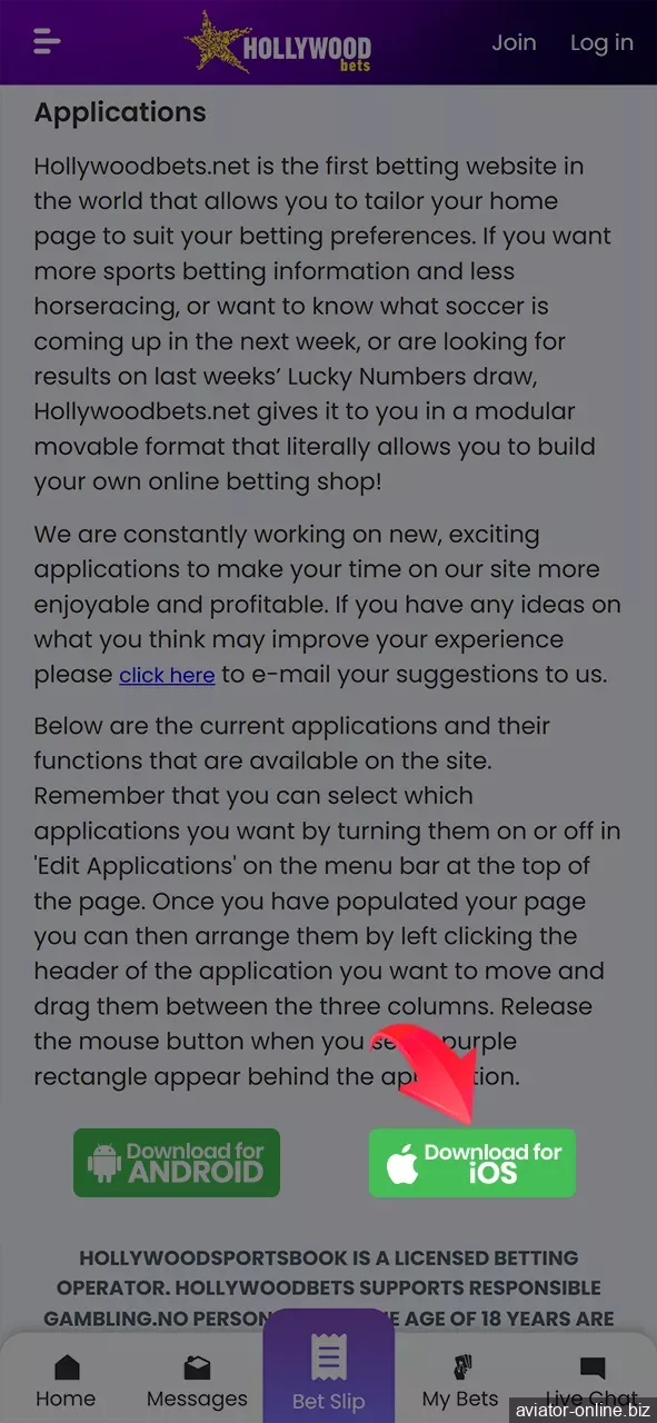Select the iOS version of the Hollywoodbets app.