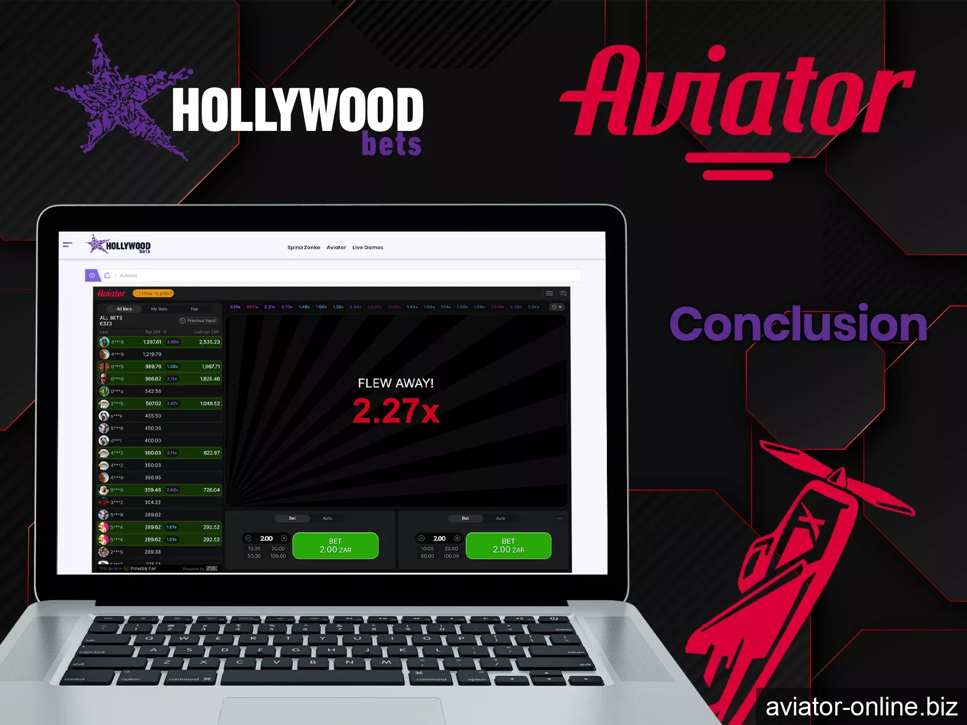 HollywoodBets' pleasant and user-friendly interface will give you an unforgettable Aviator experience.