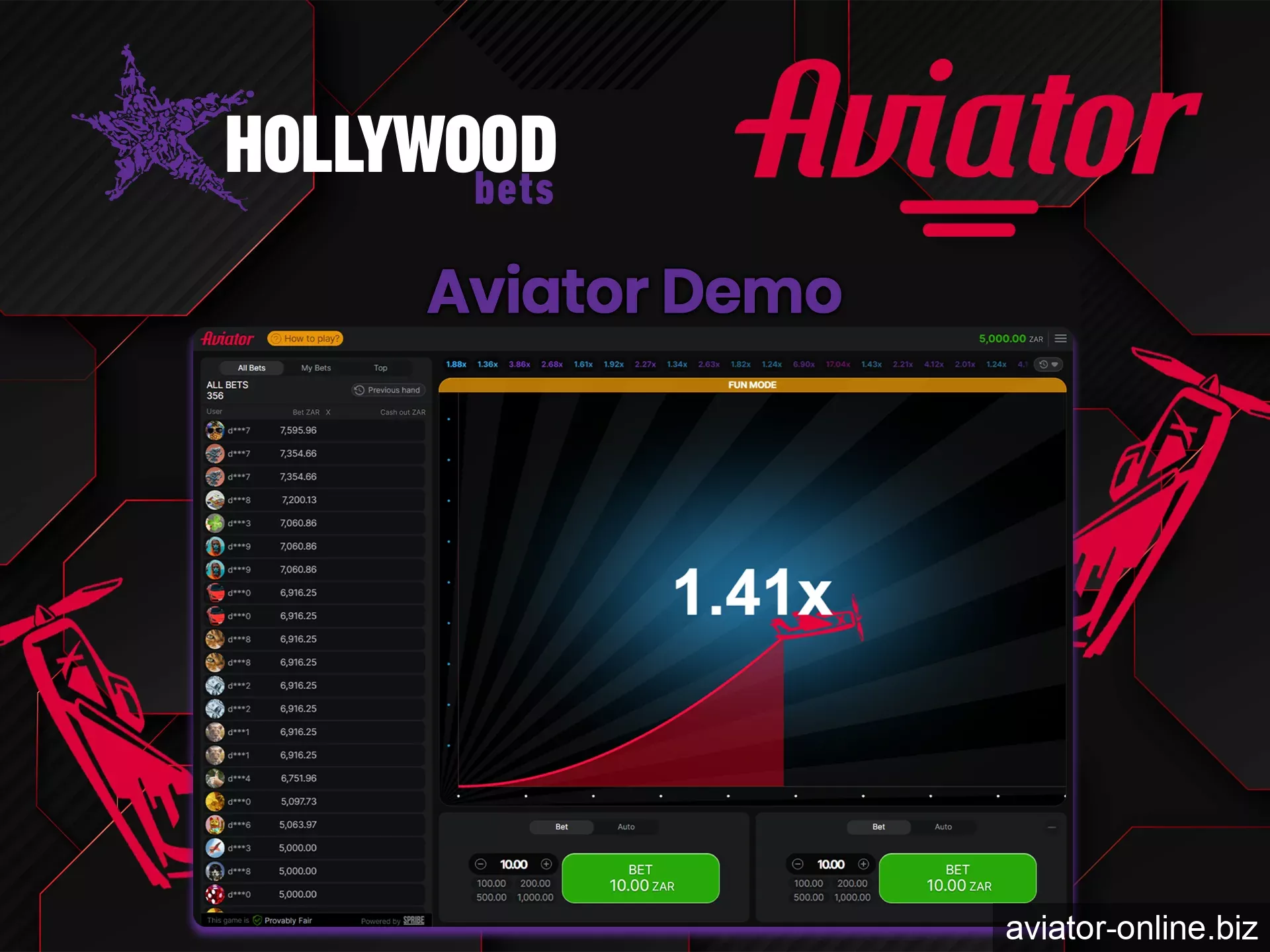 Newcomers can try the Aviator game at HollywoodBets in demo mode.