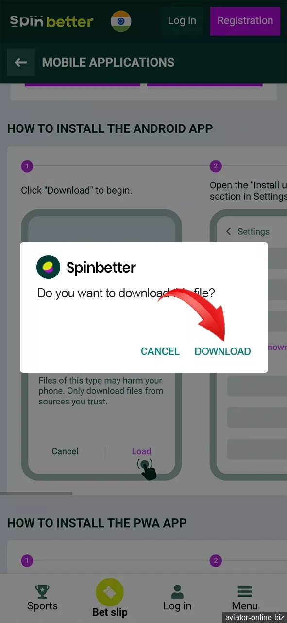 Download the Spinbetter app installation file to your phone.