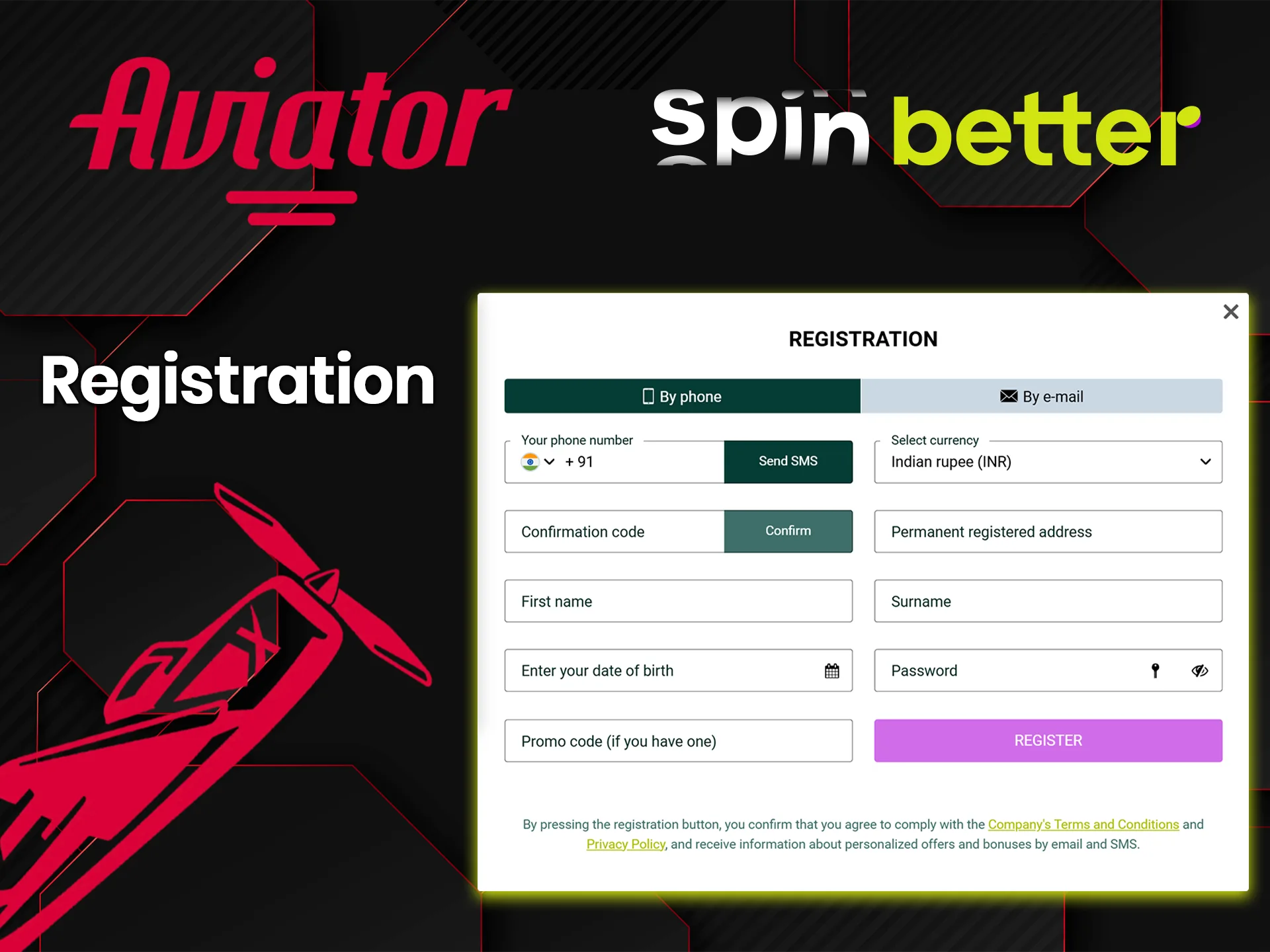 Choose the registration method and become a Spinbetter user.