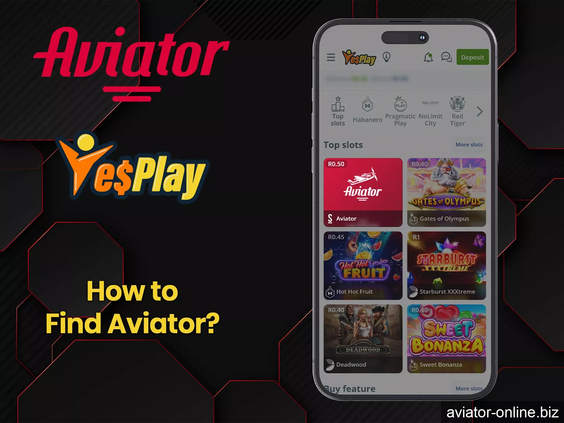 To find Aviator on the YesPlay app, go to the slots section.