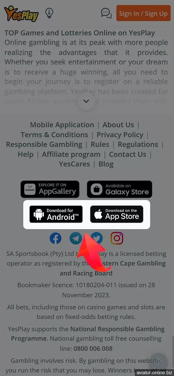 Find the YesPlay mobile app section at the bottom of the page.