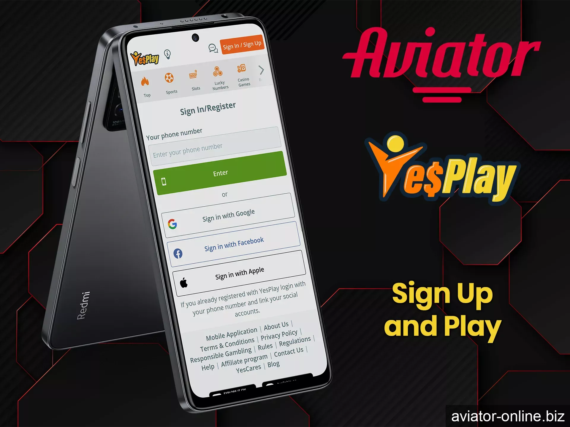 Sign up for the YesPlay app using your phone number or social media.