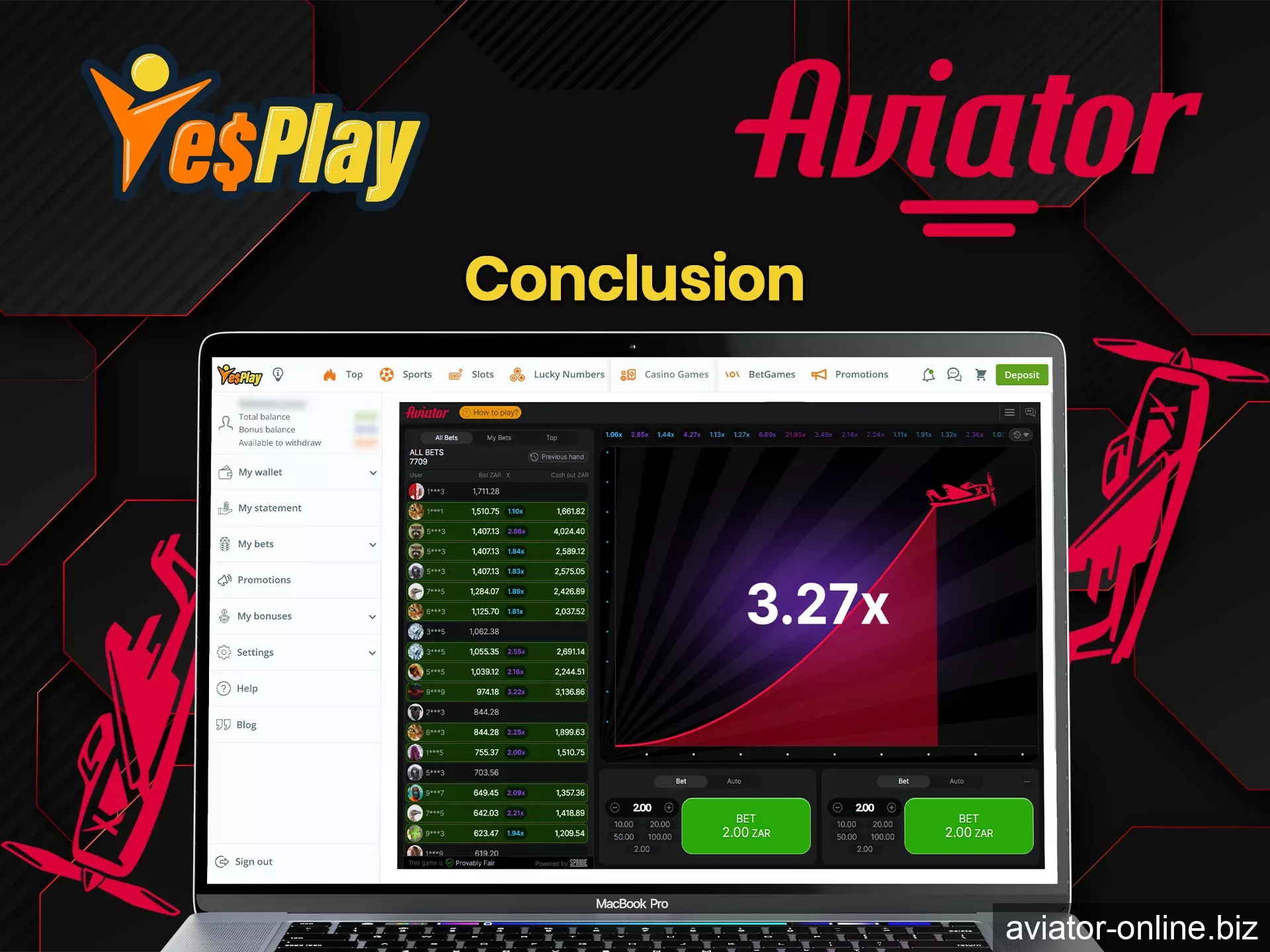 YesPlay offers great bonuses and a nice interface to make playing Aviator even more enjoyable.